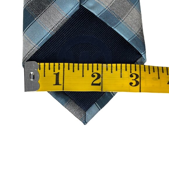 Michael Kors Tie Mens Silk Blend Necktie Blue Gray Plaid Checkered Work Business - Picture 10 of 10